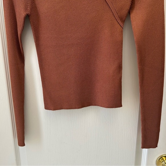 Zara Women’s Ribbed Cut-Out Long Sleeve Knit Top Brown Size Small NWT - Picture 9 of 14